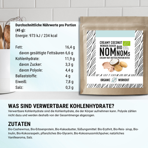 3er Big Pack Creamy Coconut NomNoms (Protein-Bites) – bio, vegan mit Bio-Erythrit und Bio Erbsenprotein