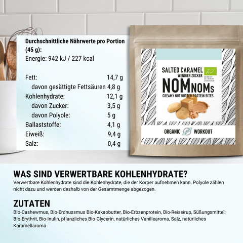 3er Big Pack Salted Caramel NomNoms (Protein-Bites) – bio, vegan mit Bio-Erythrit und Bio Erbsenprotein