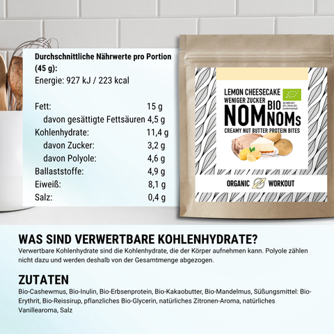 LIMITED EDITION Lemon Cheesecake NomNoms (Protein-Bites) – bio, vegan mit Bio-Erythrit und Bio Erbsenprotein