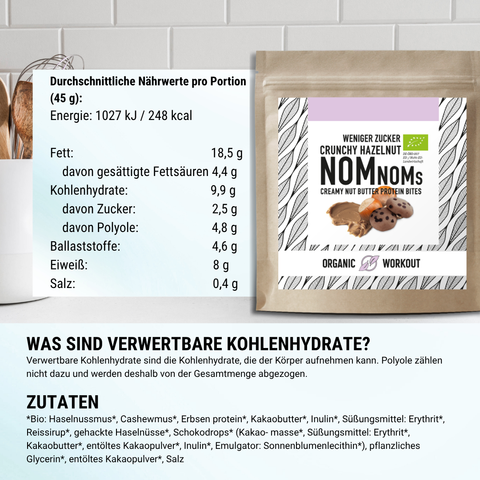 Crunchy Hazelnut NomNoms (Protein-Bites) – bio, vegan mit Bio-Erythrit und Bio Erbsenprotein