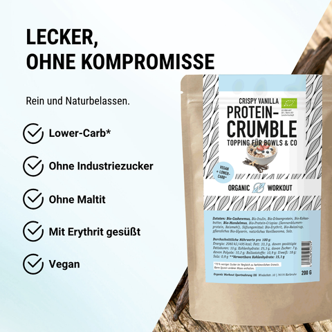 Crispy Vanilla Protein Crumble – bio, vegan mit Bio-Erythrit und Bio Erbsenprotein