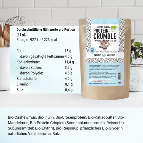 Crispy Vanilla Protein Crumble – bio, vegan mit Bio-Erythrit und Bio Erbsenprotein