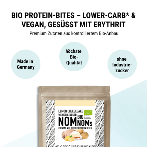 LIMITED EDITION Lemon Cheesecake NomNoms (Protein-Bites) – bio, vegan mit Bio-Erythrit und Bio Erbsenprotein