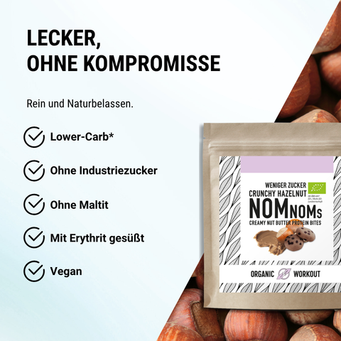 Crunchy Hazelnut NomNoms (Protein-Bites) – bio, vegan mit Bio-Erythrit und Bio Erbsenprotein