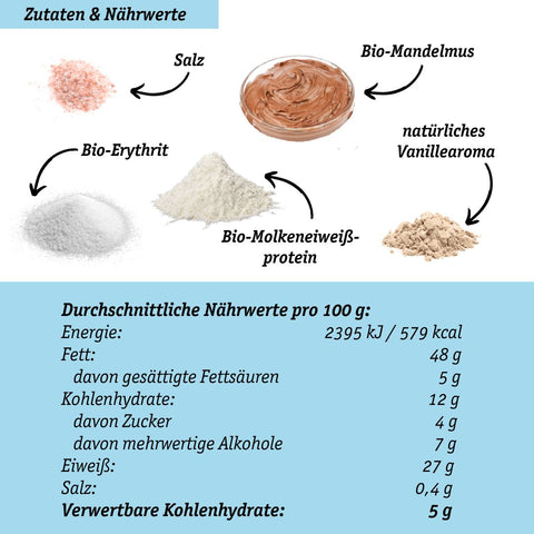 Organic almond cream with whey protein + vanilla