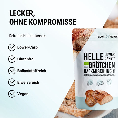 HELLE LOWER-CARB* BRÖTCHEN BACKMISCHUNG – glutenfrei, vegan, bio, Sauerteig, für Brötchen & Brot-Alternative