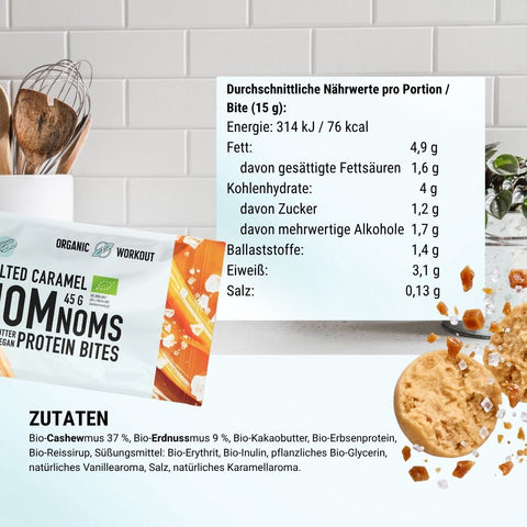 Salted Caramel NomNoms (Protein-Bites) – bio, vegan mit Bio-Erythrit und Bio Erbsenprotein