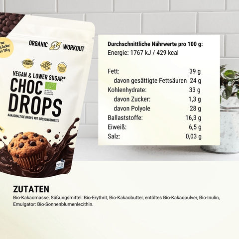 Organic Low Sugar Chocolate Drops - lower-carb*, vegan, and sweetened with erythritol