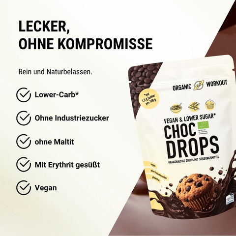 Organic Low Sugar Chocolate Drops - lower-carb*, vegan, and sweetened with erythritol