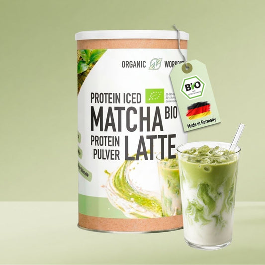 Bio Iced Matcha Latte Protein Pulver Dose von Organic Workout, Teil des Bio Protein Pulver Duos