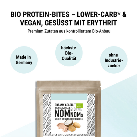 Creamy Coconut NomNoms (Protein-Bites) – bio, vegan mit Bio-Erythrit und Bio Erbsenprotein