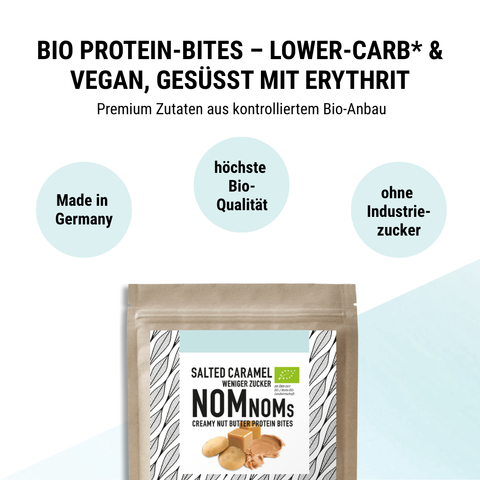 Salted Caramel NomNoms (Protein-Bites) – bio, vegan mit Bio-Erythrit und Bio Erbsenprotein