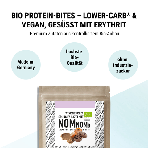 Crunchy Hazelnut NomNoms (Protein-Bites) – bio, vegan mit Bio-Erythrit und Bio Erbsenprotein