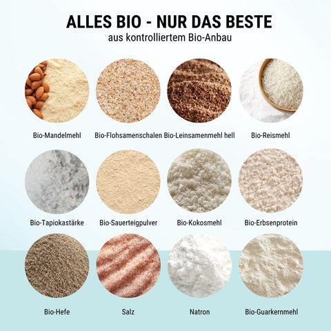 HELLE LOWER-CARB* BRÖTCHEN BACKMISCHUNG – glutenfrei, vegan, bio, Sauerteig, für Brötchen & Brot-Alternative