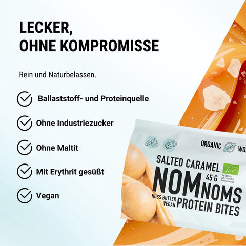 Salted Caramel NomNoms (Protein-Bites) – bio, vegan mit Bio-Erythrit und Bio Erbsenprotein