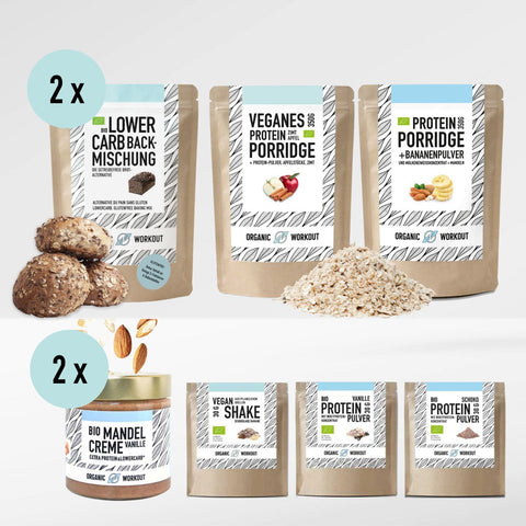 Plant Lover’s Bundle: Organic Vegan Chocolate Biscuit Baking Mix + Crunchy Hazelnut Butter + Lower-Carb Baking Mix + Vegan Shake Sample