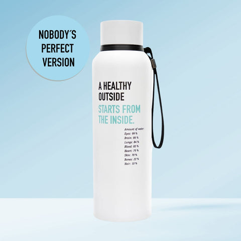 Organic Workout Fitness Drinking Bottle made of stainless steel, with small blemishes